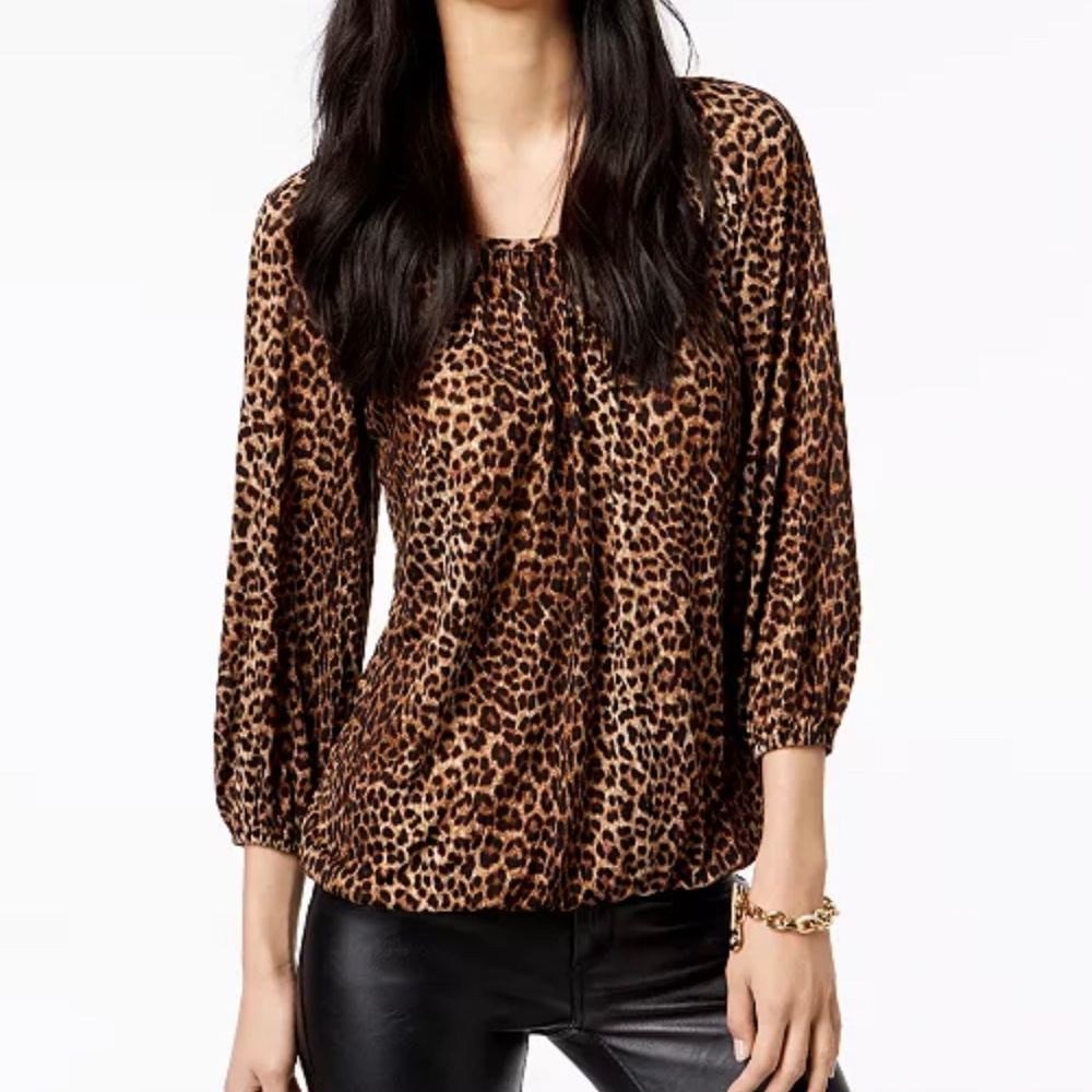 MICHAEL Michael Kors Core Per Leopard Peasant Top
